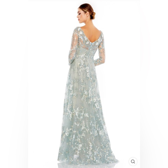 Floral embroidered illusion long sleeve gown - Picture 2 of 3